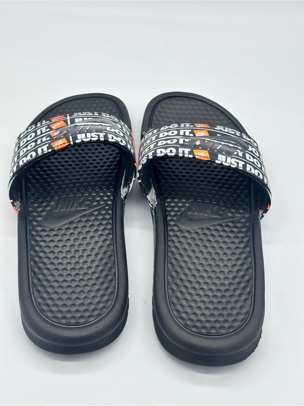 Nike Benassi JDI Print Just Do It Men's Slides Sandal Black Orange Size 9